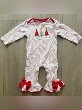 Three Sisters Toddler Holiday Romper with Red Bow Accents